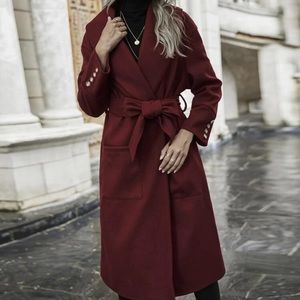 Waterfall collar dual pocket overcoat